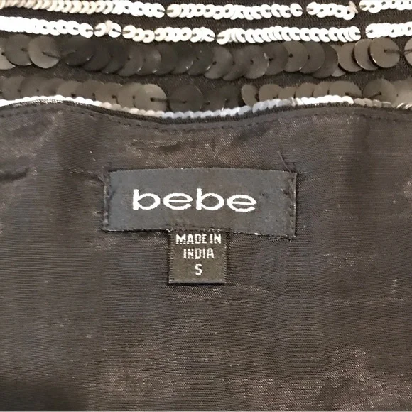 bebe Dazzling Sequin, Lace & Ruffle Skirt, Sz S, Black Silver, Cream Lace - Picture 4 of 6